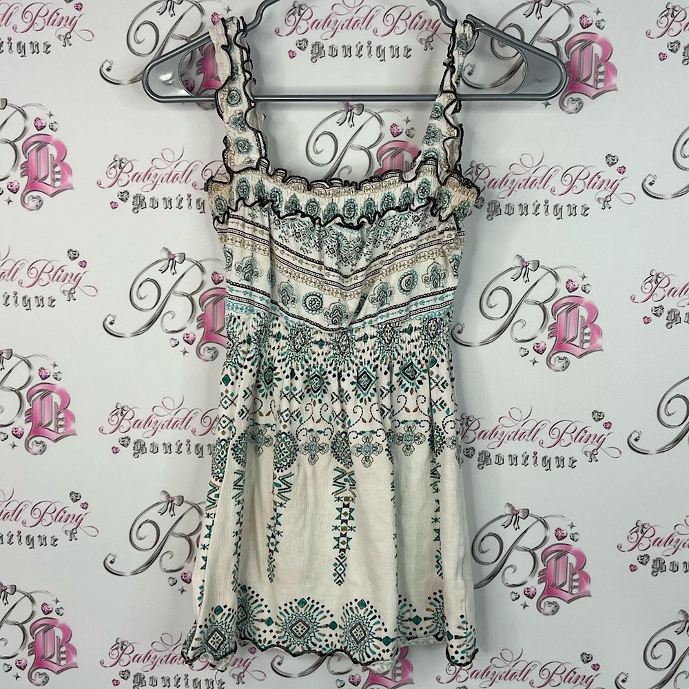 Majora tank top ruffle hem boho paisley pattern smocked Sleeveless Boho Dress